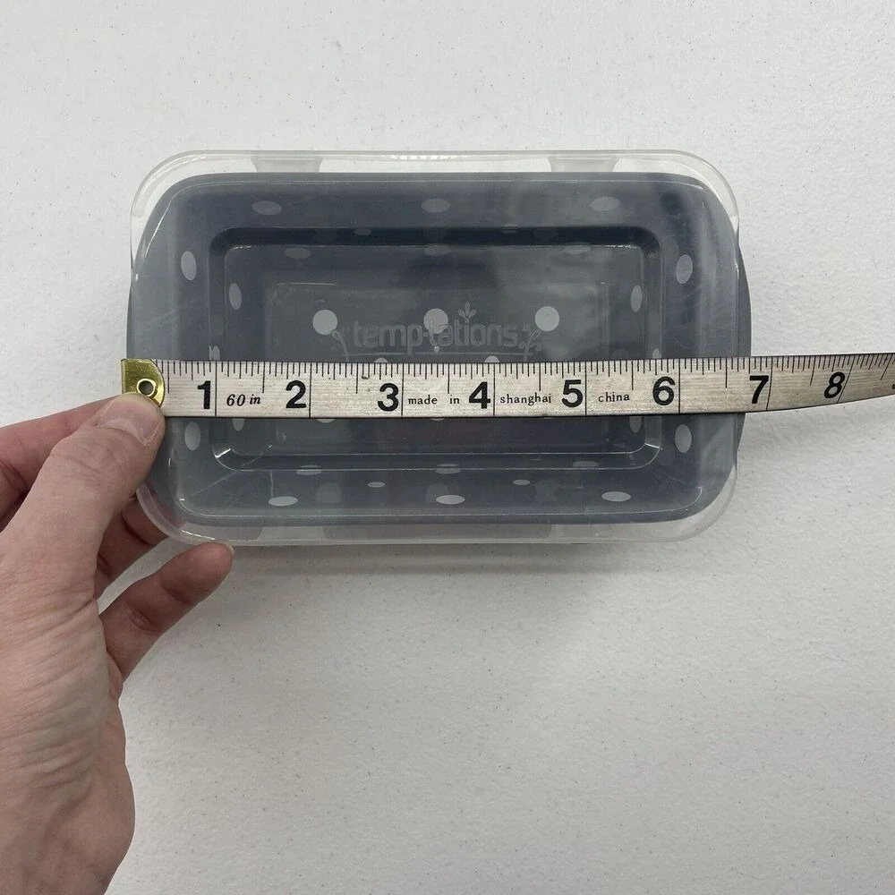 Temptations By Tara Mini Loaf Pan Gray Polka Dots‎ 12 Oz Cottage Core Oven Safe